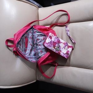 Hot pink flower pattern Betsey Johnson backpack with free wallet.